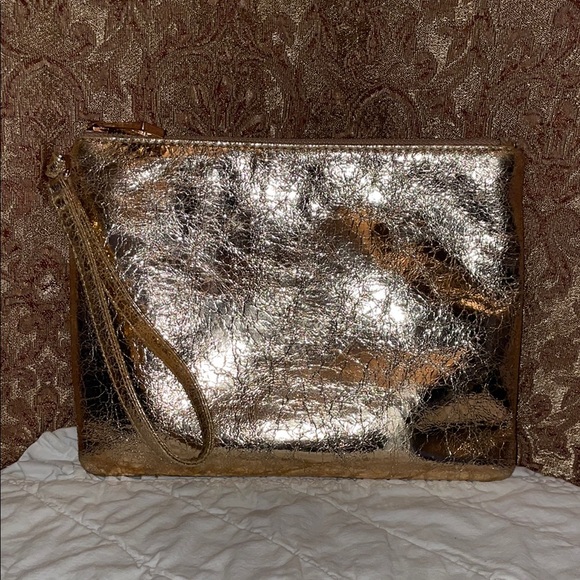Street Level Handbags - Street Level Gold Metallic Wristlet Clutch or make-up Pouch.